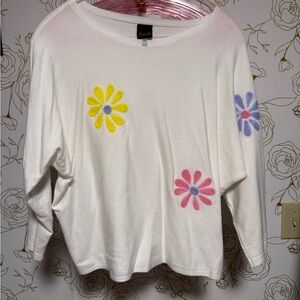 Women's White Top with Floral Accents